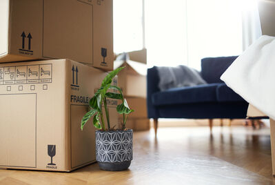 A room with packing boxes to move house