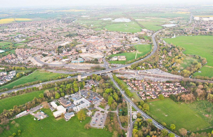 An aerial view of Huntingdon 