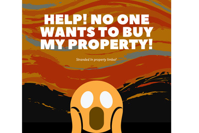 A cartoon emoji of Munch's Scream with the title Help! No one wants to buy my property!