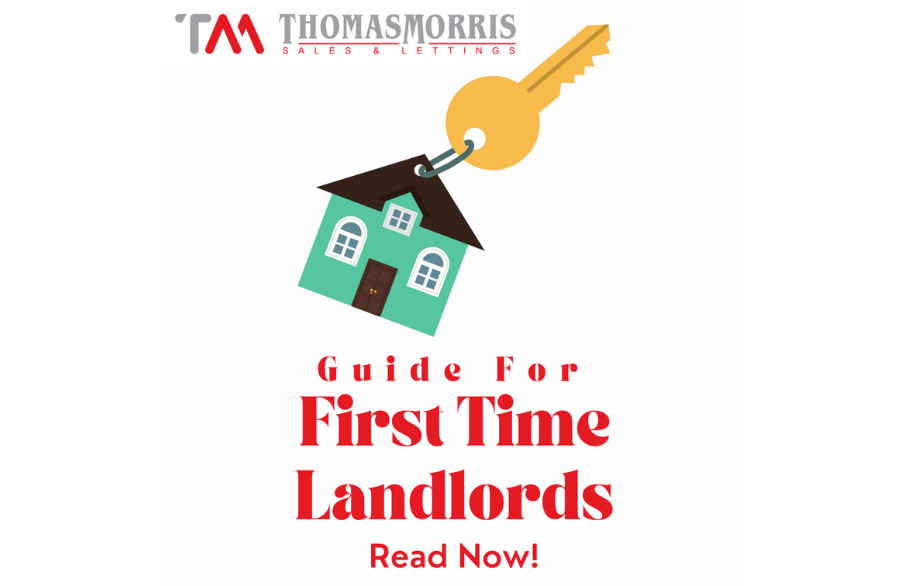 Guide for first time landlords with a cartoon house attached to a key