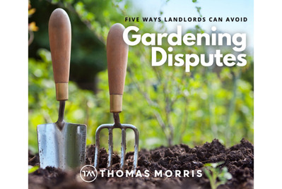 Two gardening tools sticking out of the dirt with the text Five ways landlords can avoid gardening disputes