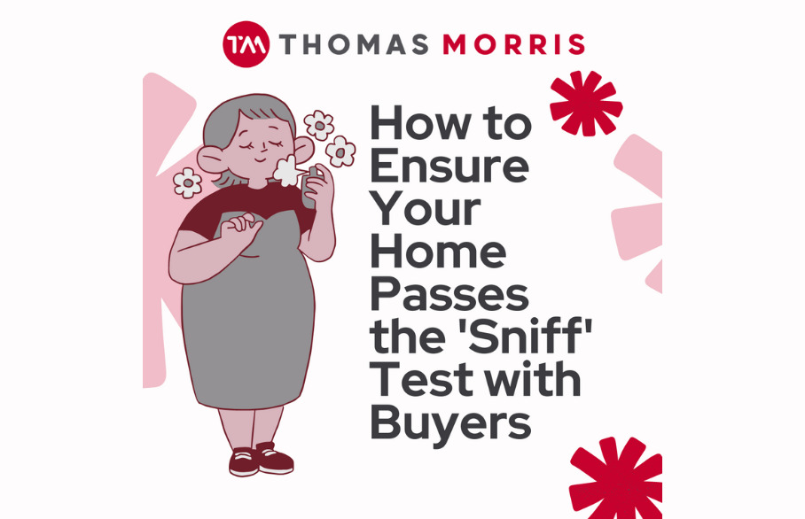 A cartoon of a woman sniffing flowers with the text 'How to ensure your home passes the sniff test with buyers'