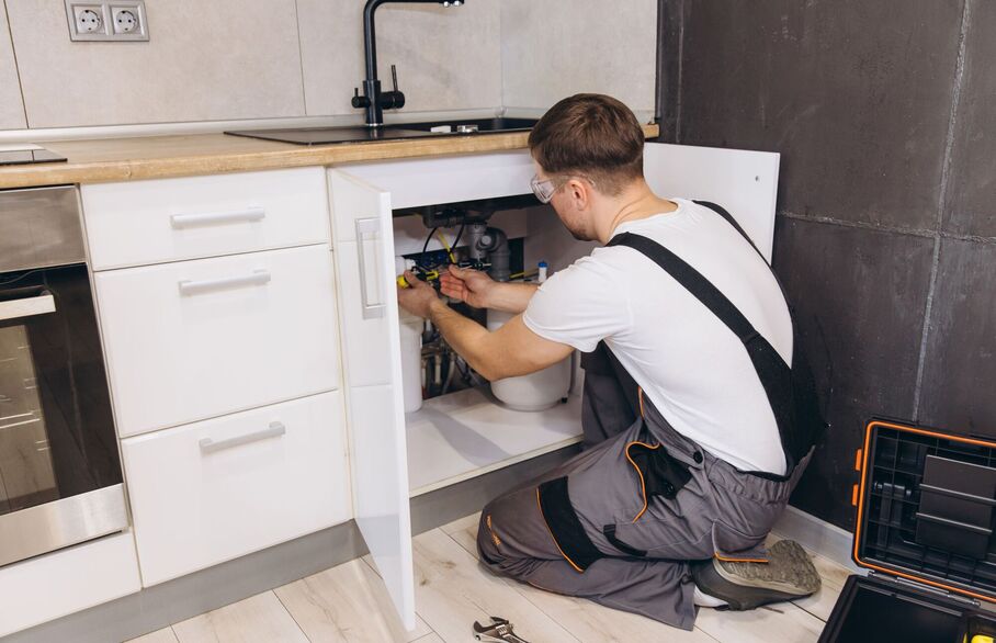 handy man fixing sink